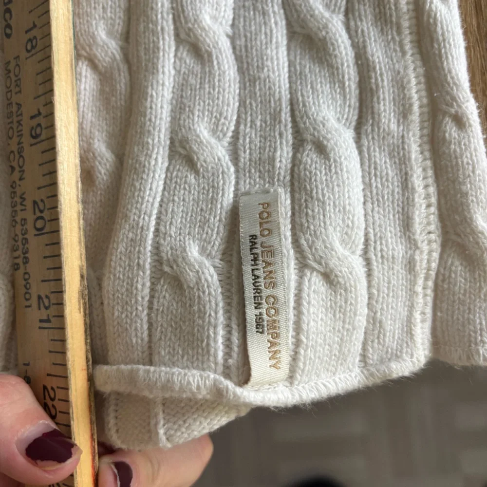 Ralph Lauren Polo Jeans Cable Knit White Turtleneck Cotton Sweater Size Large - Picture 6 of 8